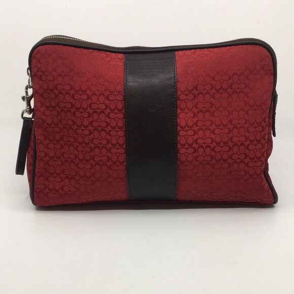Coach Signature C Red & Brown Travel Cosmetics Bag or Tablet Case Style  5094 - Picture 1 of 17